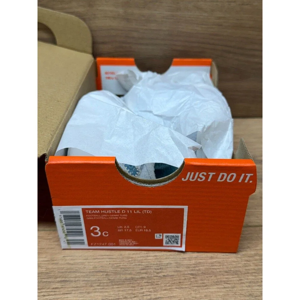 Nike Team Hustle D 11 LIL (TD) Grey / Denim Turquoise FZ1247-001 Size 3C